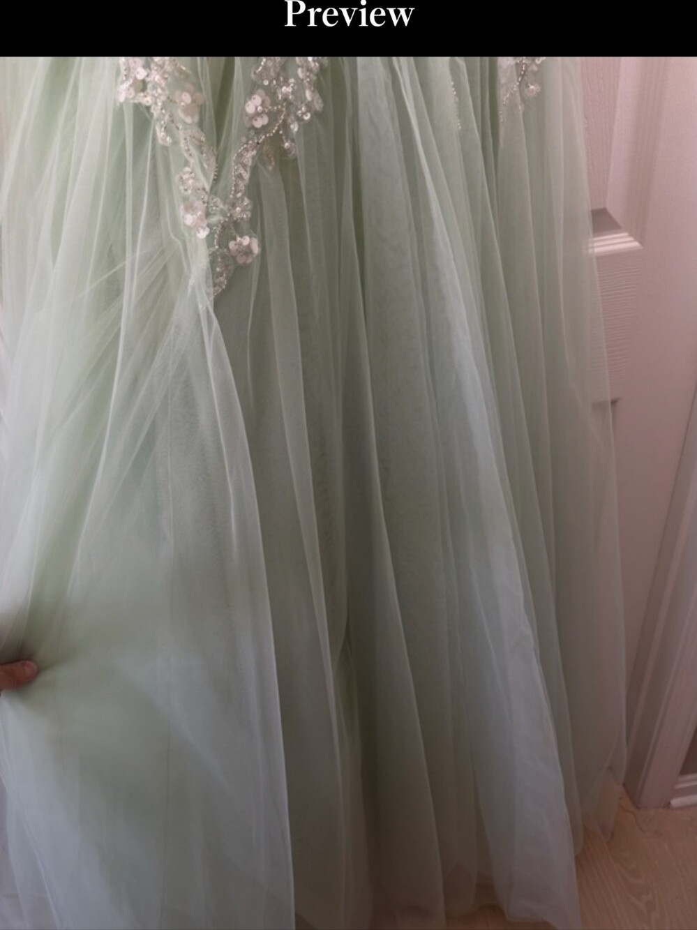 Embellished Sage Mint Lt. Blue Green Tulle Evening Dress - Picture 14 of 16